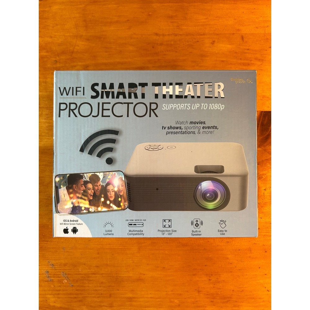 Gabba Goods WiFi Smart Theater Projector 1080p 3000 Lumens GG-WPRO-BLK Gray